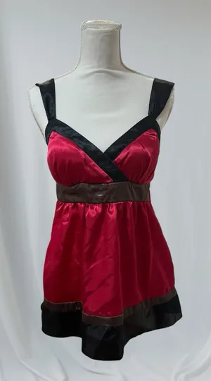 A. Byer Womens Vintage Y2K Pink Black Satin Tie Back Vneck Cami Blouse Large thumbnail 1