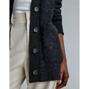 EVERLANE The Oversized Alpaca Cardigan Heathered Black Merino Wool Pockets Small thumbnail 6