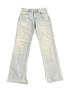 Zara Light Wash Straight Leg Denim Jeans Size 6 Side Split Hems 90s VTG Inspired thumbnail 1