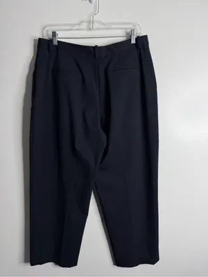 ZARA Navy Straight Leg Trouser Pant Pintuck Large Careerwear Business Casual thumbnail 3