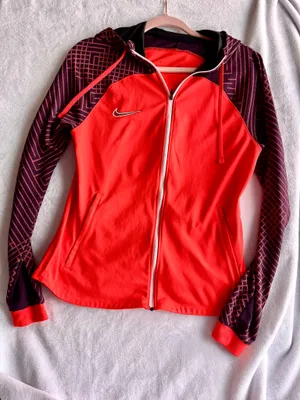 Nike Women’s Dri-Fit Red/Orange & Black Zip Hoodie-Small thumbnail 2