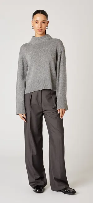 NIA YVONNE SWEATER Mock Neck Cropped Heather Gray Medium thumbnail 1