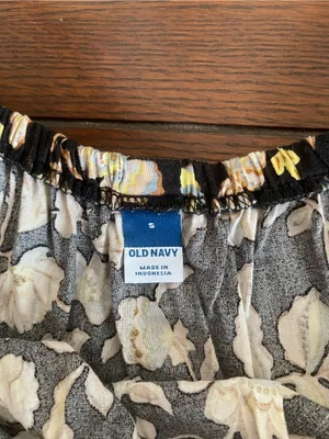 Old Navy Black Floral Mini Dress with Cream & Yellow Accents thumbnail 4