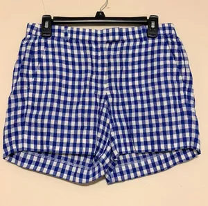 Women's J. Crew Blue White Plaid Linen Blend 5" Bermuda Shorts Size 4 thumbnail 1