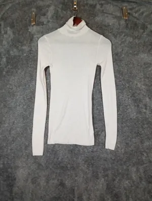 COS White Ribbed Turtleneck Long Sleeve Top Wool Baselayer Neutral Layering SM thumbnail 3
