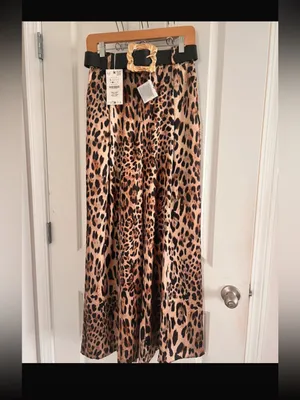Zara Leopard-Print Wide-Leg Pants in Brown and Black thumbnail 3