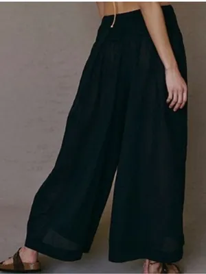 Free People Free-Est Black Super Wide Leg Lightweight Cotton Pants Small thumbnail 2