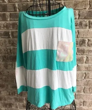 Pink Owl Apparel Color Block Top Sequins Retro thumbnail 1