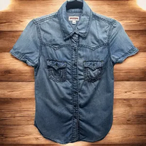 True Religion Y2K Button Front Chambray Western Rodeo‎ Top Size XS thumbnail 1