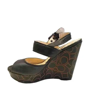 Coach Black Leather Open Toe Signature Monogram Wedges thumbnail 2
