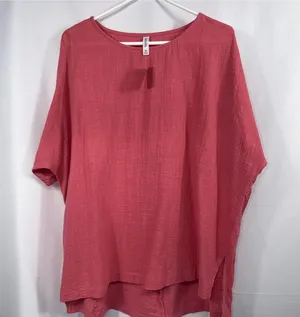 Zenana 100% Cotton Oversized Gauze Tunic Top Coral Pink XL thumbnail 1