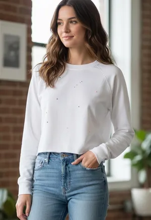 $74 Splits59 X Bandier collection white paint splatter sweatshirt XS thumbnail 1