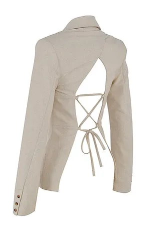 House Of CB Being White Open Back Lace Up Suit blazer Jacket Top Blouse Shirt thumbnail 3