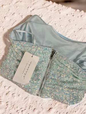 American Threads Aqua Iridescent Sequin Corset Top – NWT Size Small thumbnail 12