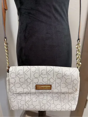 Calvin Klein Mini Shoulder Crossbody Bag Monogram White Flip Open Magnetic Close thumbnail 1