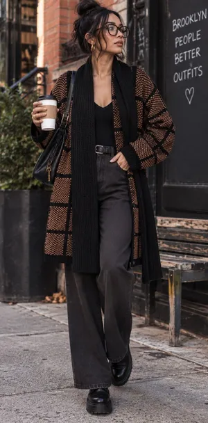 Vintage Ellen Tracy Heavy Knit Scarf Sweater Coat CardiganLarge thumbnail 1
