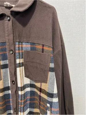 BIBI Brown Plaid Fleece Button Front Flannel Shacket With Chest Pockets Size M thumbnail 3