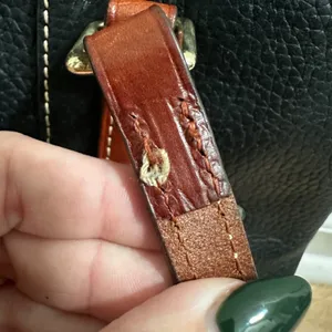 Dooney & Bourke Black Pebbled Leather Tote Bag Cognac Trim Shoulder Bag thumbnail 6