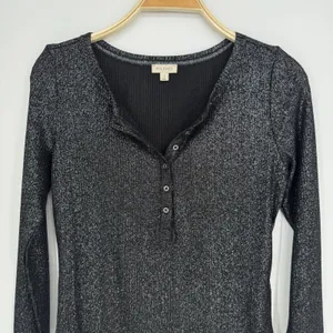 Anthropologie Pilcro Andie Ribbed Spotlight Henley Small Black Metallic Long Sleeve Goth Party thumbnail 5