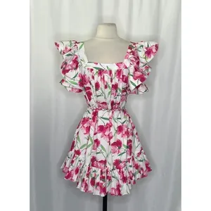 MISA Los Angeles Selma Floral Dress Ruffled A-Line Mini White Pink X-Small thumbnail 9