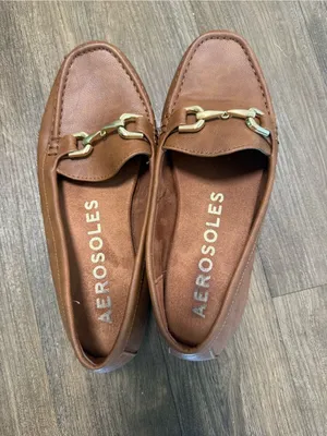 AEROSOLES Brown Leather Loafers with Gold Hardware thumbnail 2