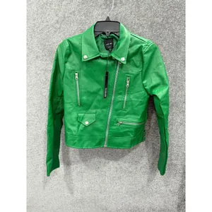 Love Tree Women Jacket Small Green Moto Asymmetrical Zip Faux Leather 8229JH thumbnail 3