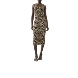 Zara Leopard 2PC Sweater Set Tank Pencil MIDI Skirt M Brown Black Animal Print thumbnail 2