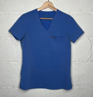 FIGS Women's Blue Short Sleeve V-Neck Catarina Three-Pocket Scrub Top Size XS thumbnail 1