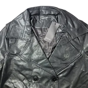 Nasty Gal Collection Black Faux Leather Longline Trench Coat Jacket Women's‎ M thumbnail 6