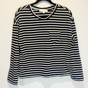 Ann Taylor Loft Black & White Stripe Cotton Long Sleeve Tee - size Small thumbnail 1