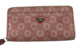 Coach Accordion Zip Pink Signature C Coated Canvas Wallet thumbnail 1