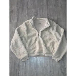 Lucky Brand Ivory Sherpa Half-Zip Pullover Soft Fuzzy Cozy thumbnail 5