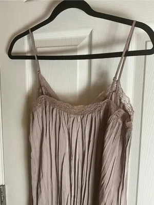 H&M Taupe Pleated Slip Maxi Dress with Lace Trim Sz S thumbnail 5