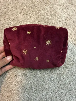 Sézane Burgundy Velvet Star Embroidered Pouch thumbnail 3