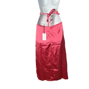 NWT WEWOREWHAT Hot Pink Satin Cut‎ Out Midi Length Skirt XS thumbnail 2