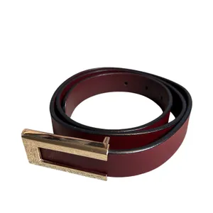VTG Red Brown Adjustable Leather Belt Brass Buckle Minimalist Retro Western Boho thumbnail 2