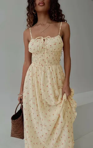 Princess Polly Pearle shirred cream floral maxi dress thumbnail 1