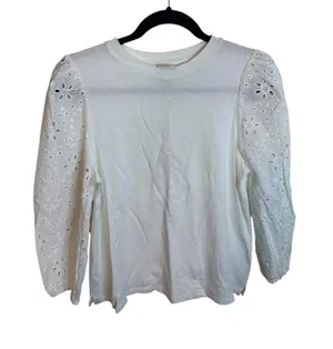 NWT A New Day White Puff Sleeve Eyelet Blouse thumbnail 1