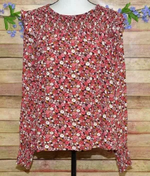 KNOX ROSE Women’s Peasant Blouse Top Size XXL Pink Floral Smocked Shabby Chic thumbnail 1