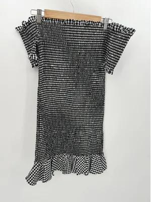 WAYF Dress Women MEDIUM NWT Black White‎ Gingham Smocked Off Shoulder Mini thumbnail 1