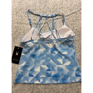 Spyder Swim Womens Blue White Geometric Strappy Tankini Top Only Builtin Bra NEW thumbnail 4