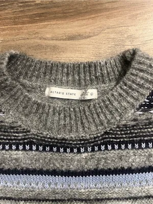 Altar'd State Grey/Blue Fair Isle Crewneck wool blend Sweater thumbnail 2