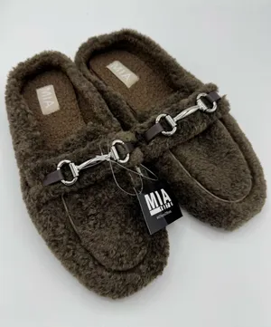 MIA Harmonie Mules Women 9 Brown NEW Faux Fur Cozycore Fall Luxe Old Money thumbnail 1