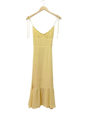 Reformation Embry Midi Dress Size 0 Sunshine Yellow Tie Strap Ruffle Hem thumbnail 2