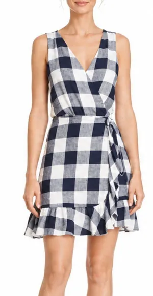 Rails Madison Mini Wrap Dress Azure Check Navy Blue White thumbnail 1