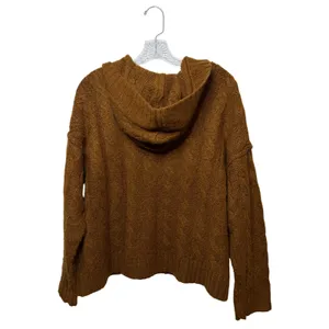 American Eagle Brown Hooded Cable Knit V Neck Sweater Cottagecore Size Small thumbnail 4