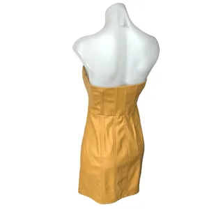 Zara Brown Faux Vegan Leather Sleeveless Strapless Mini Corset Tank Tube Dress S thumbnail 2
