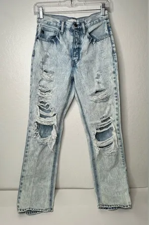 Kancan Women Jeans Size‎ 24 Acid Blue Distressed High Rise 90s Boyfriend Denim thumbnail 1