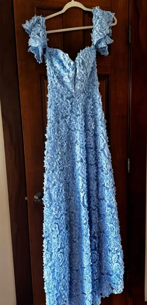 Faeriesty 3D Flower Off Shoulder Dress Size Small Light Blue Prom Homecoming thumbnail 1