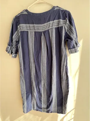 Old Navy Blue & White Geometric Stripe Button-Front Mini Shirt Dress PS thumbnail 9